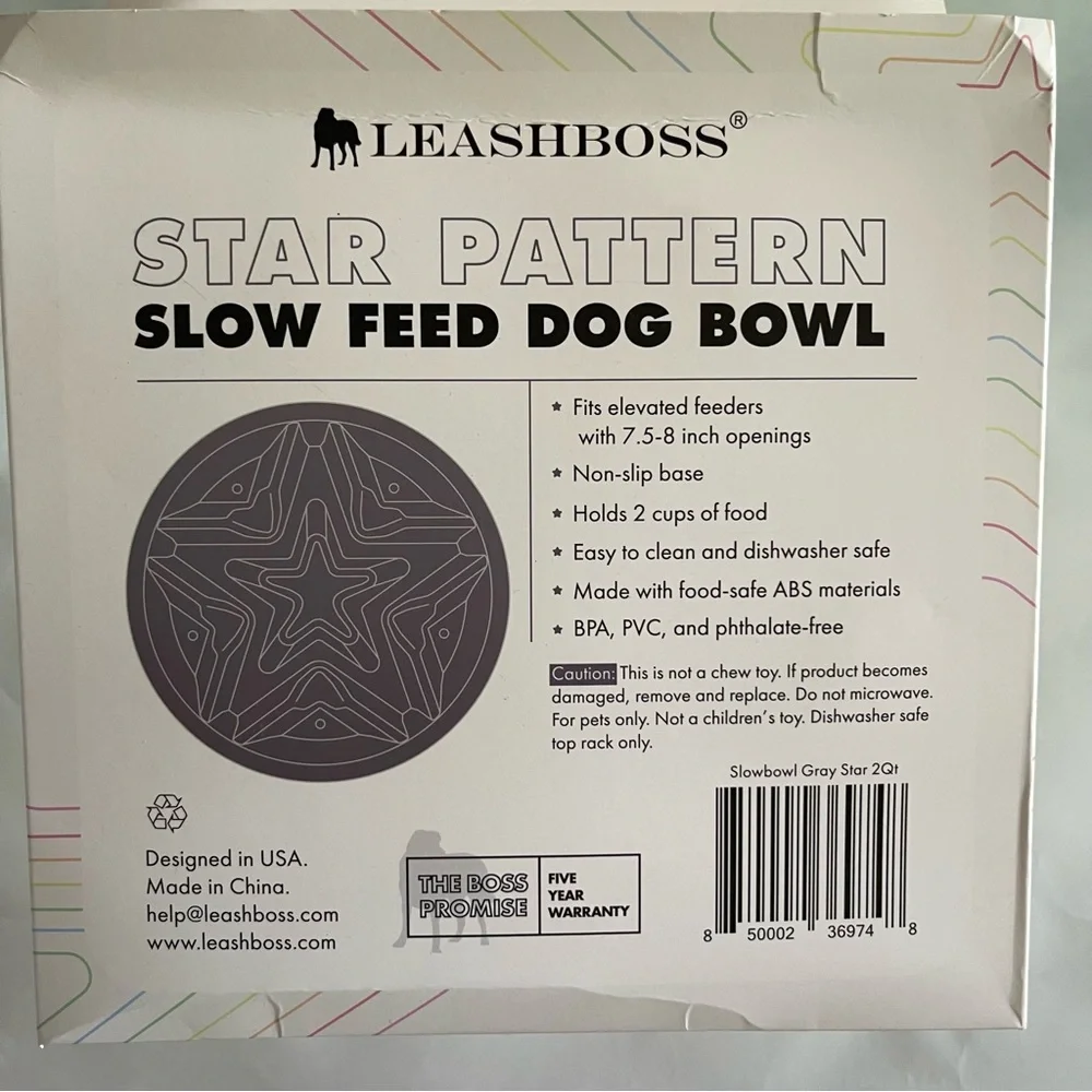 Gray Star Pattern Slow Feed Dog Bowl